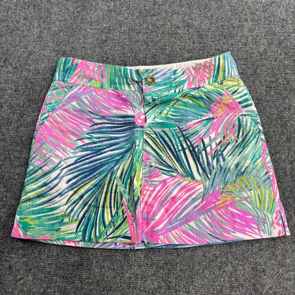 Lilly Pulitzer Madison Skort Womens 00 Pink Green Tropical Palm Leaf Print Pique